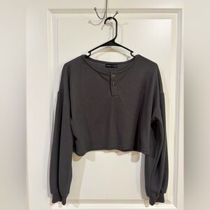 Charcoal Waffle-Knit Cropped sweater